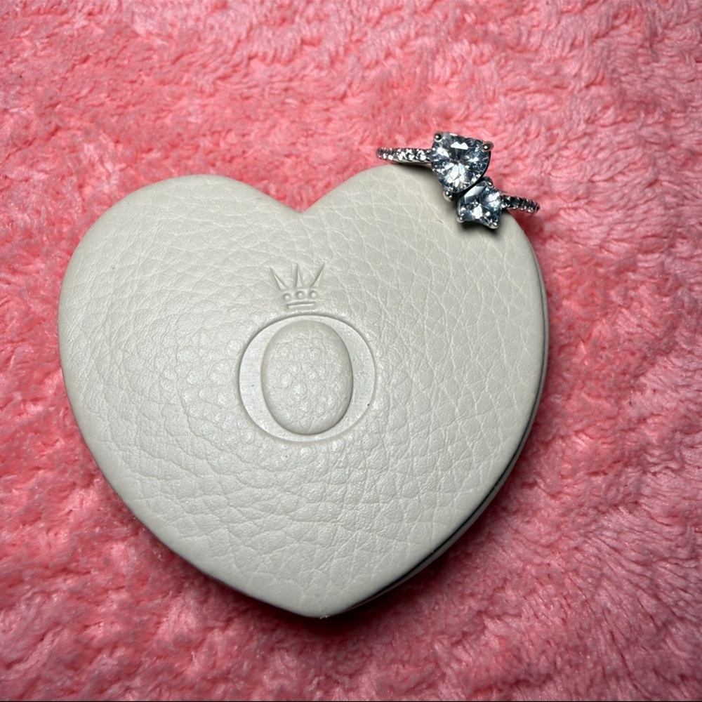 Double Heart Sparkling Pandora Ring